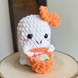 Handmade Halloween Ghost Crochet Plushie Trick-or-Treat Basket Kawaii Spooky